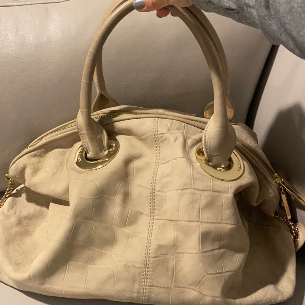 Zack Posen cream suede satchel bag